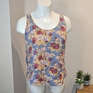 April Cornell - Floral Sleeveless Top on Blue & Maroon